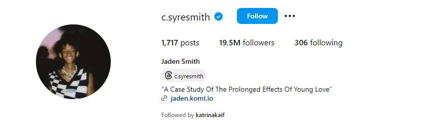 Jaden Smith Instagram id: Jaden Smith (@c.syresmith)